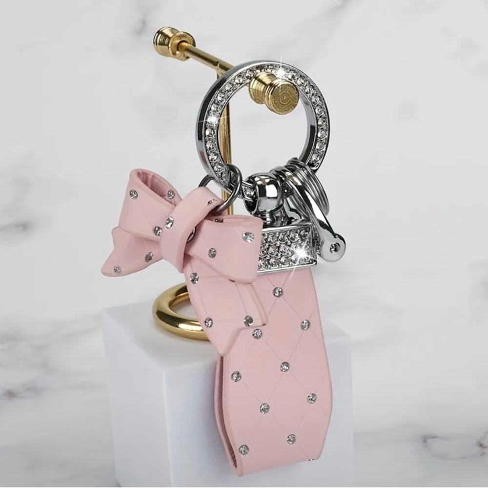 New Elegant Pink Keychain with Bow and Rhinestones